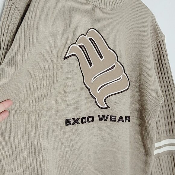 Exco Wear Vintage Beige Knit Long Sleeve Stripe Retro Crew Neck Pullover Sweater - Picture 3 of 10